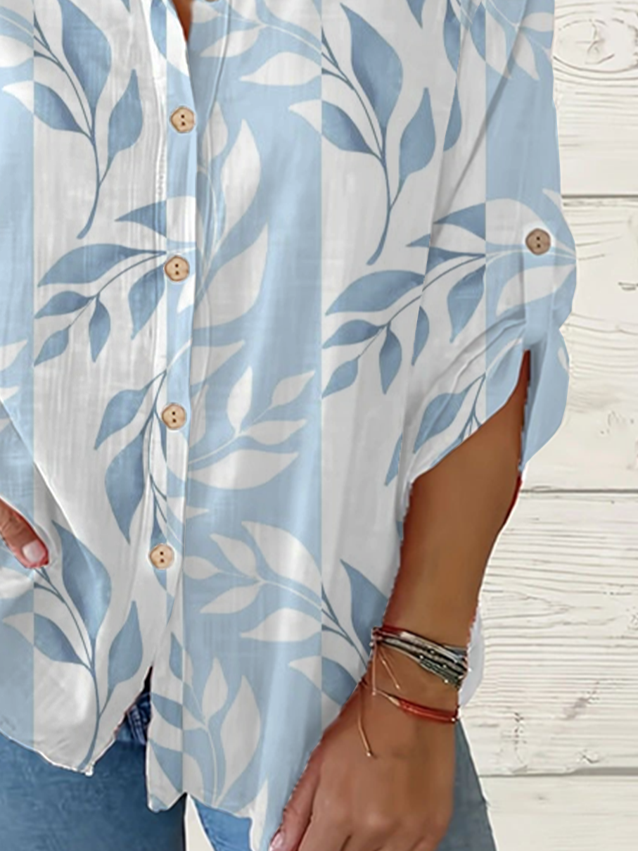 Damen Geblümt Langarm Bluse Frühling/Herbst Print Stehkragen Täglich Lässig Oberteile