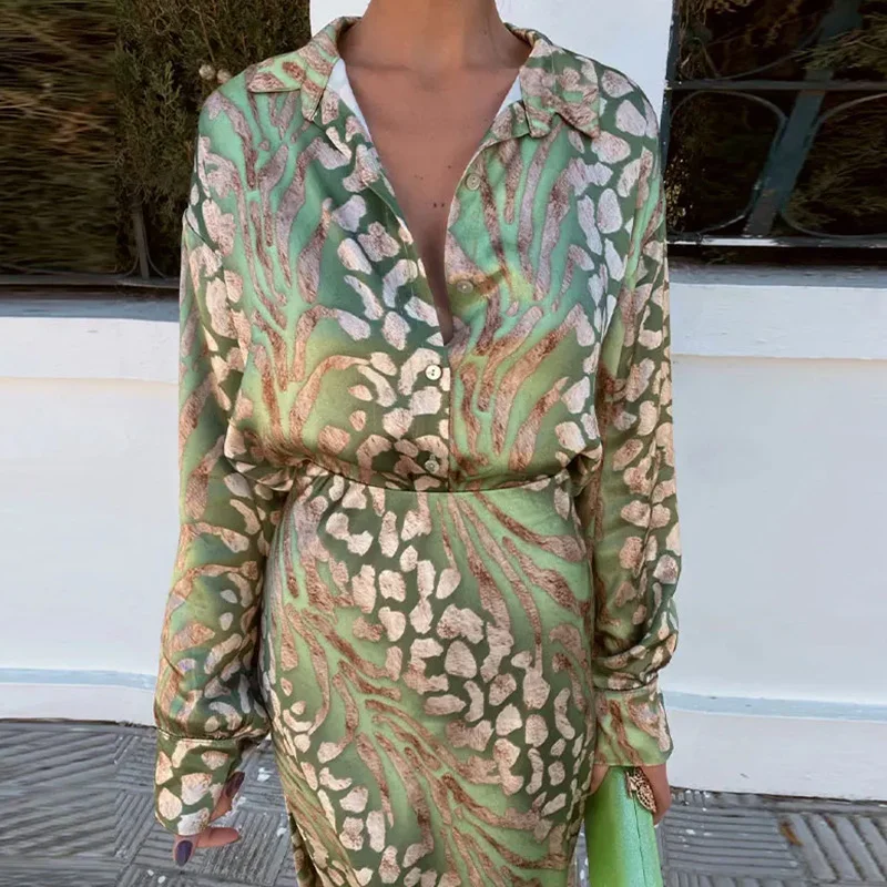 Damen Geblümt Print Zweiteiliges Set Täglich Langarm Lässig Frühling/Herbst Bluse mit Rock Matching Set