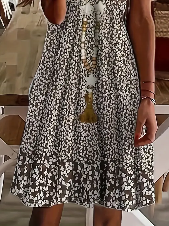 Damen Geblümt Kurzarm Sommer Print Kleid V-Ausschnitt Täglich Lässig Midi Passen & Flare Kleid A-Linien-Kleid