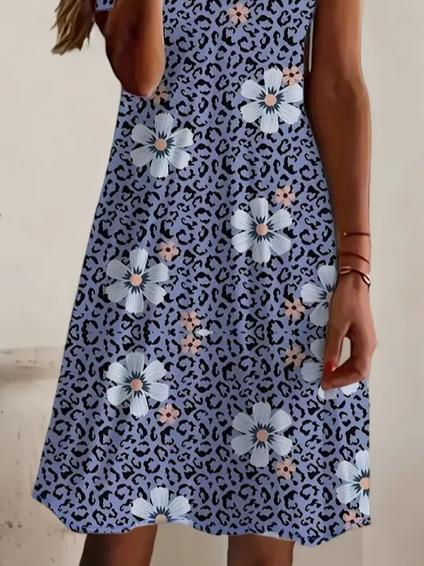 Damen Geblümt Kurzarm Sommer Print Kleid V-Ausschnitt Täglich Lässig Midi Passen & Flare Kleid A-Linien-Kleid