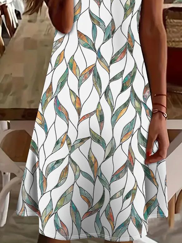 Damen Geblümt Kurzarm Sommer Print Kleid V-Ausschnitt Täglich Lässig Midi Passen & Flare Kleid A-Linien-Kleid