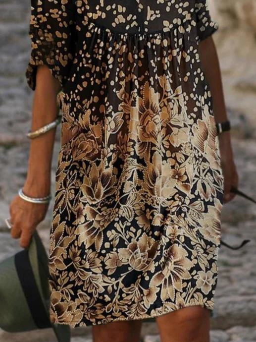 Damen Geblümt Halbarm Sommer Print Kleid V-Ausschnitt Täglich Lässig Mini Etuikleid H-Linie Kleid