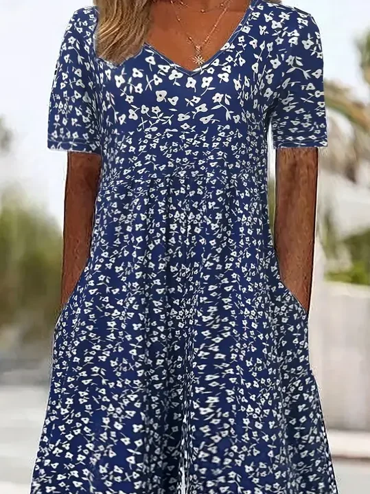Damen Geblümt V-Ausschnitt Halbarm Lässig Sommer Jumpsuit