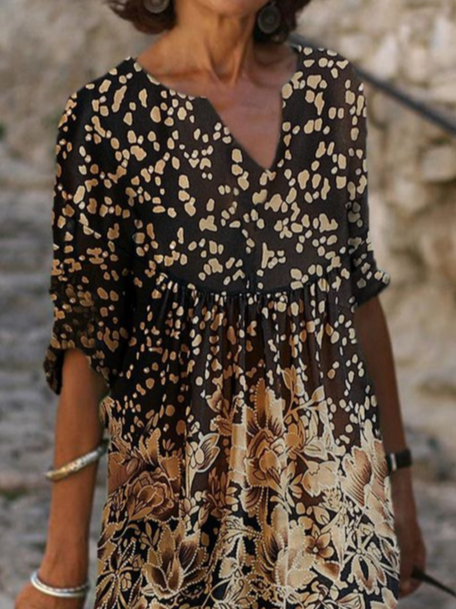 Damen Geblümt Halbarm Sommer Print Kleid V-Ausschnitt Täglich Lässig Mini Etuikleid H-Linie Kleid