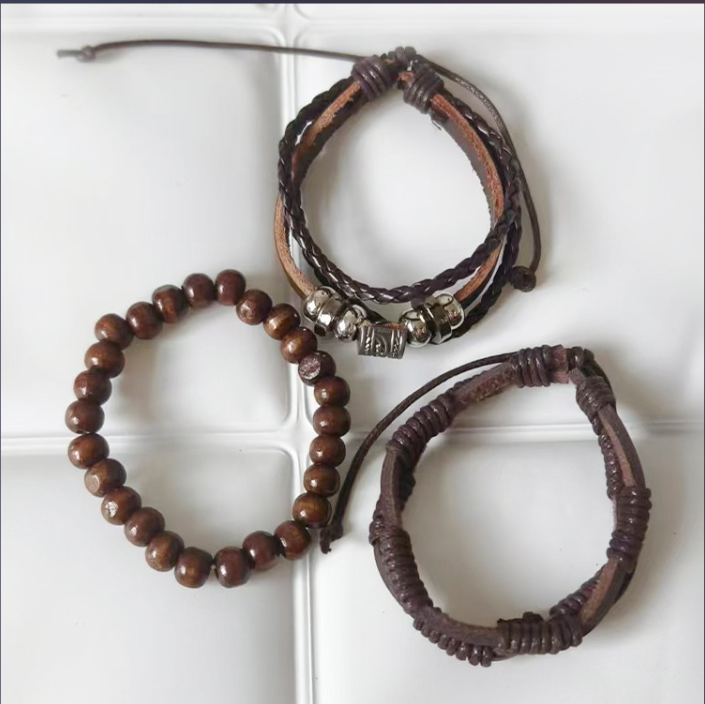 Retro Straße Cowboy Leder Armband Nische Koreanisch Trend mehrschichtig Bodhi Holz Armband Verstellbar Armband