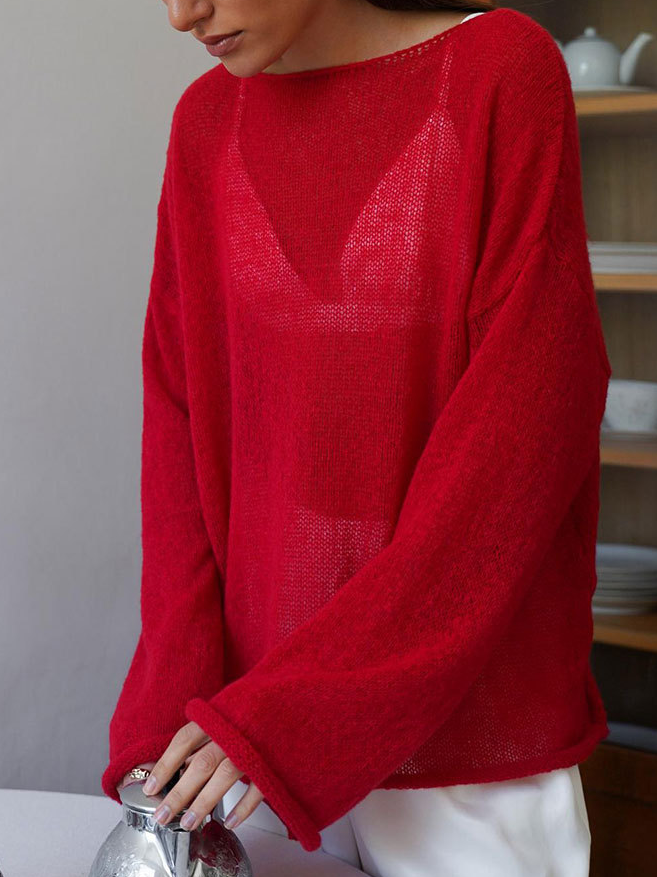 Damen Unifarben Langarm Bluse Frühling/Herbst Schulterfrei Dolman-Ärmel Täglich Lässig Oberteile