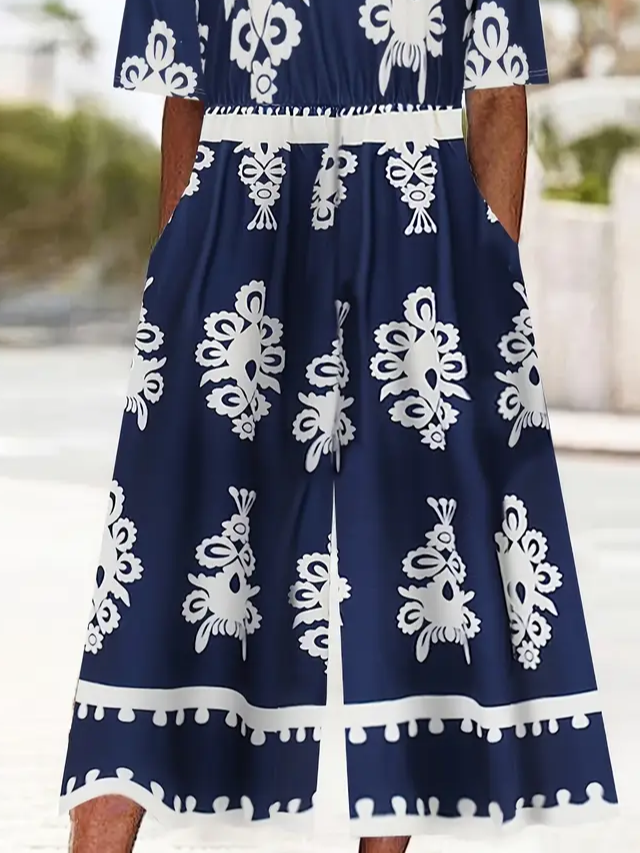 Damen Geblümt V-Ausschnitt Halbarm Lässig Sommer Jumpsuit