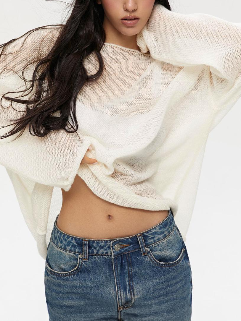 Damen Unifarben Langarm Bluse Frühling/Herbst Schulterfrei Dolman-Ärmel Täglich Lässig Oberteile