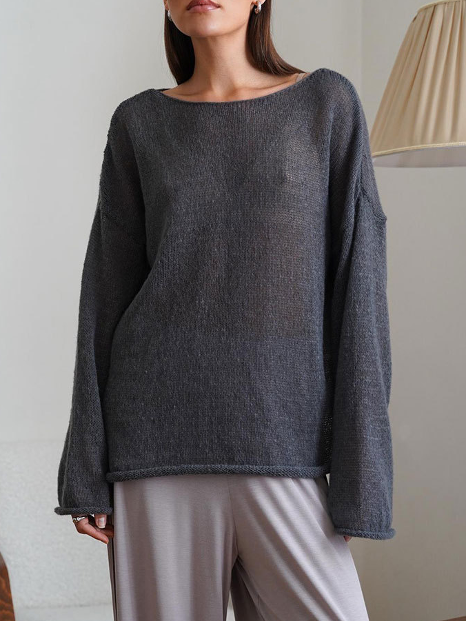 Damen Unifarben Langarm Bluse Frühling/Herbst Schulterfrei Dolman-Ärmel Täglich Lässig Oberteile