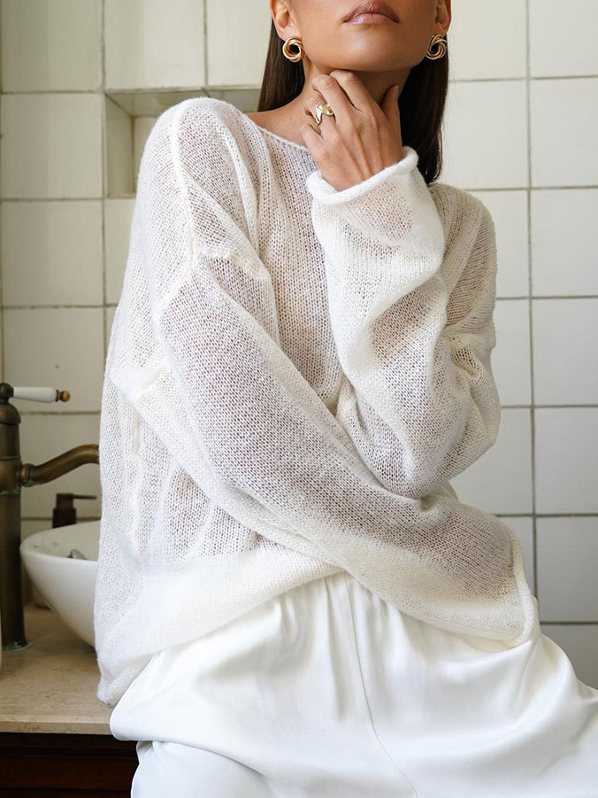 Damen Unifarben Langarm Bluse Frühling/Herbst Schulterfrei Dolman-Ärmel Täglich Lässig Oberteile