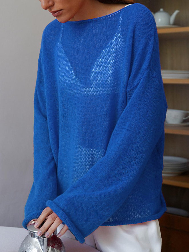 Damen Unifarben Langarm Bluse Frühling/Herbst Schulterfrei Dolman-Ärmel Täglich Lässig Oberteile