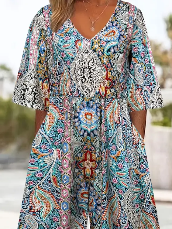 Damen Geblümt V-Ausschnitt Halbarm Lässig Sommer Jumpsuit