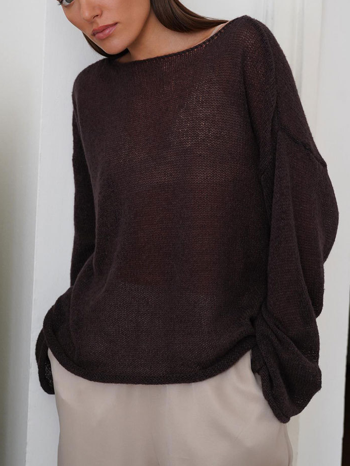 Damen Unifarben Langarm Bluse Frühling/Herbst Schulterfrei Dolman-Ärmel Täglich Lässig Oberteile