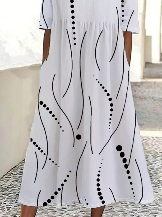 Damen Polka Dots Halbarm Sommer Print Kleid Rundhals Täglich Lässig Maxikleid A-Linien-Kleid