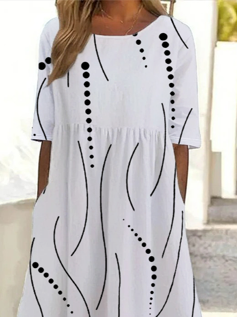 Damen Polka Dots Halbarm Sommer Print Kleid Rundhals Täglich Lässig Maxikleid A-Linien-Kleid