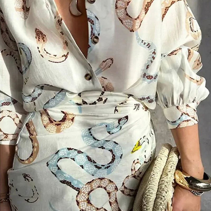 Damen Geblümt Print Zweiteiliges Set Täglich Langarm Lässig Frühling/Herbst Bluse mit Rock Matching Set