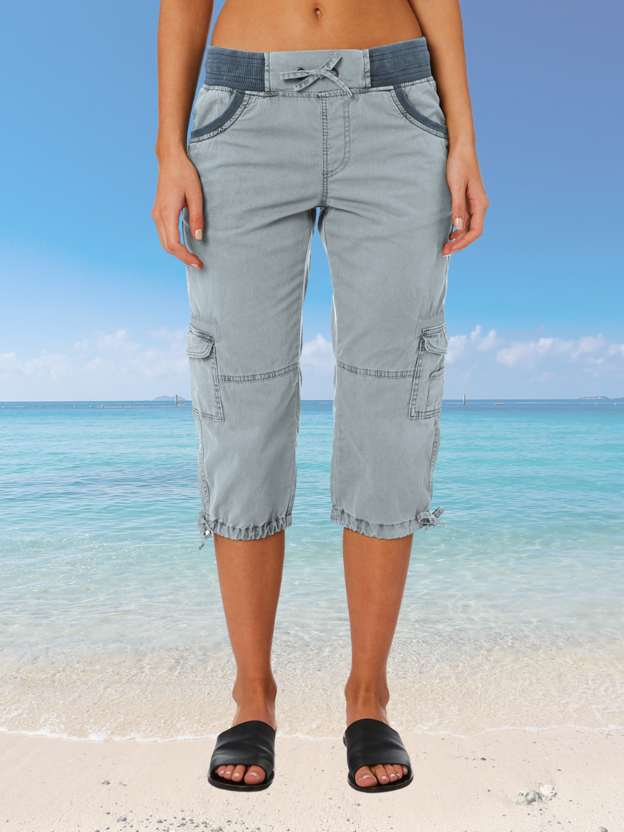 Damen Unifarben Caprihosen Elastische Taille Hose Lässig Sommer Hose