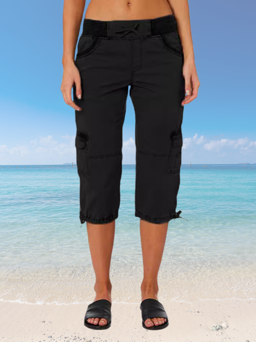 Damen Unifarben Caprihosen Elastische Taille Hose Lässig Sommer Hose