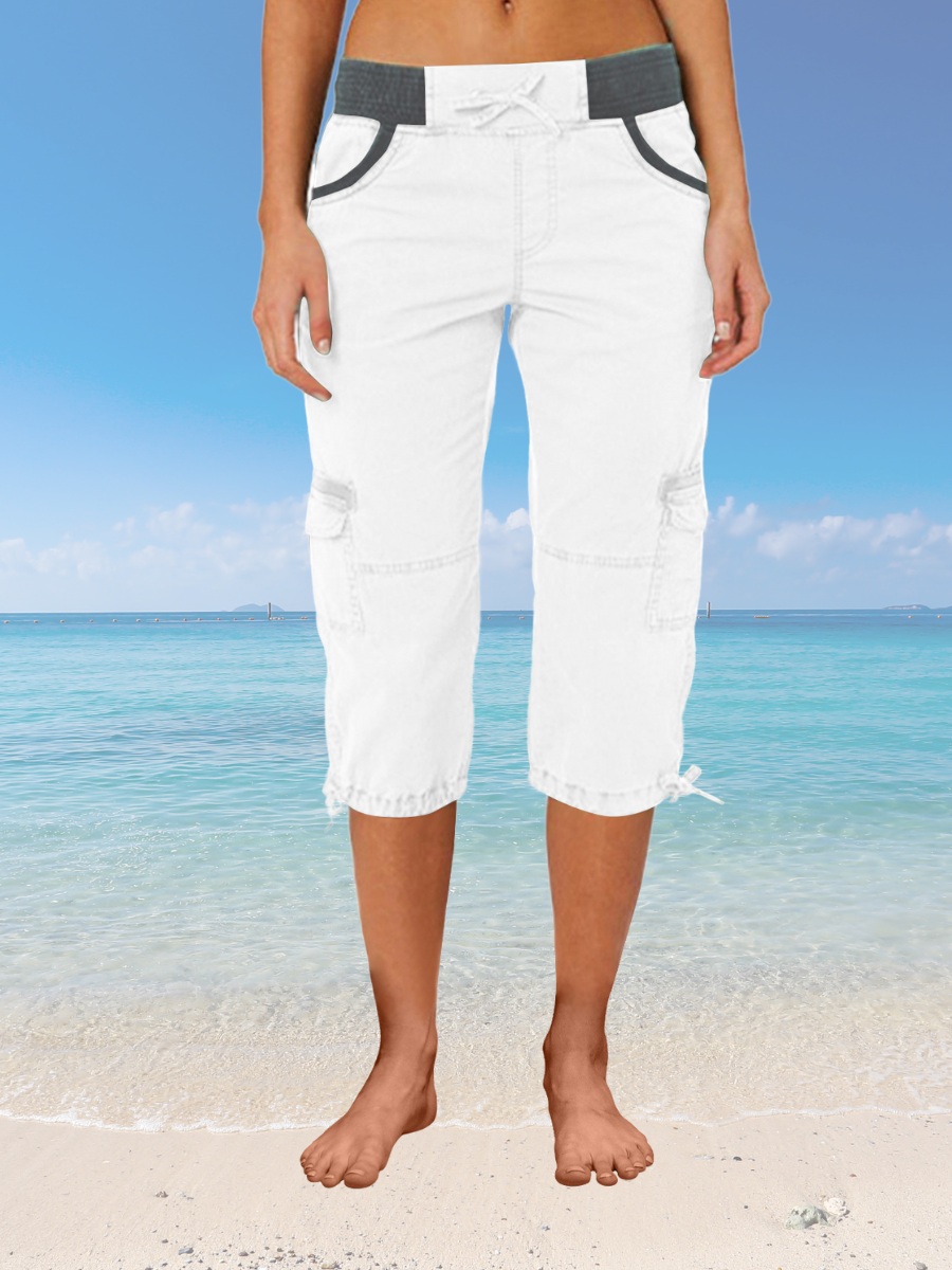 Damen Unifarben Caprihosen Elastische Taille Hose Lässig Sommer Hose