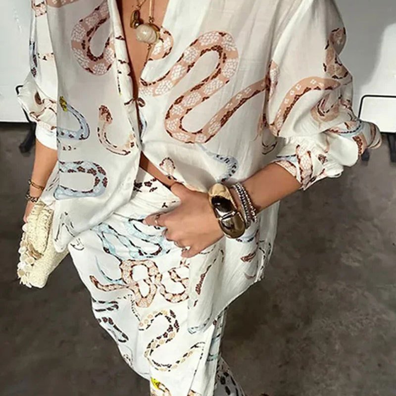 Damen Geblümt Print Zweiteiliges Set Täglich Langarm Lässig Frühling/Herbst Bluse mit Rock Matching Set