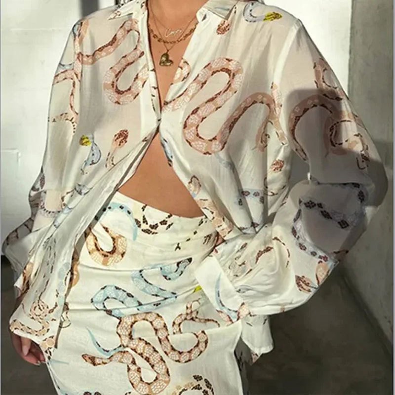 Damen Geblümt Print Zweiteiliges Set Täglich Langarm Lässig Frühling/Herbst Bluse mit Rock Matching Set