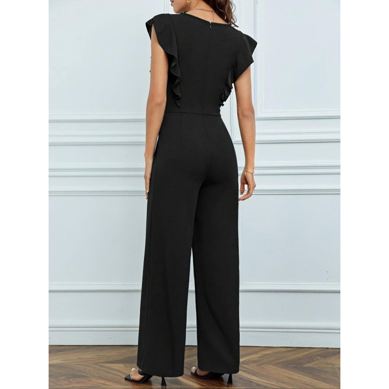 Damen Unifarben Rundhals Ärmellos Lässig Sommer Jumpsuit