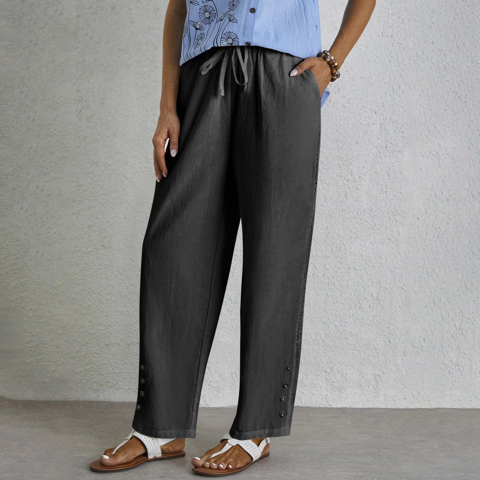 Damen Unifarben Lang Elastische Taille Hose Lässig Frühling/Herbst Hose
