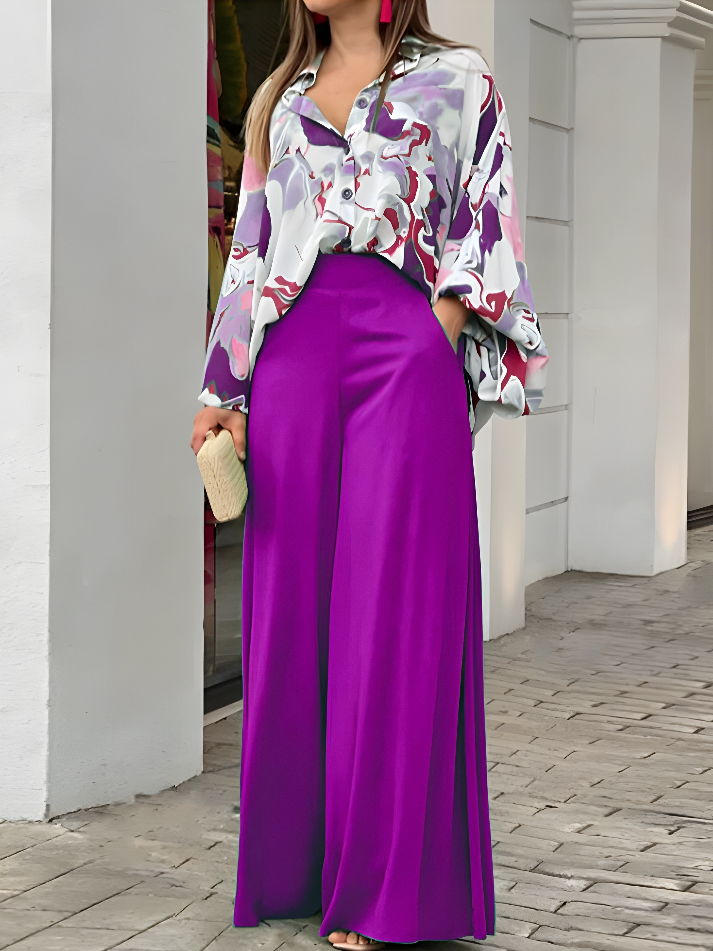 Damen Gestreift Print Zweiteiliges Set Täglich Kurzarm Retro Sommer Bluse mit Hose Matching Set