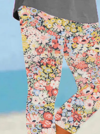 Damen Geblümt Caprihosen Elastische Taille Hose Lässig Sommer Hose