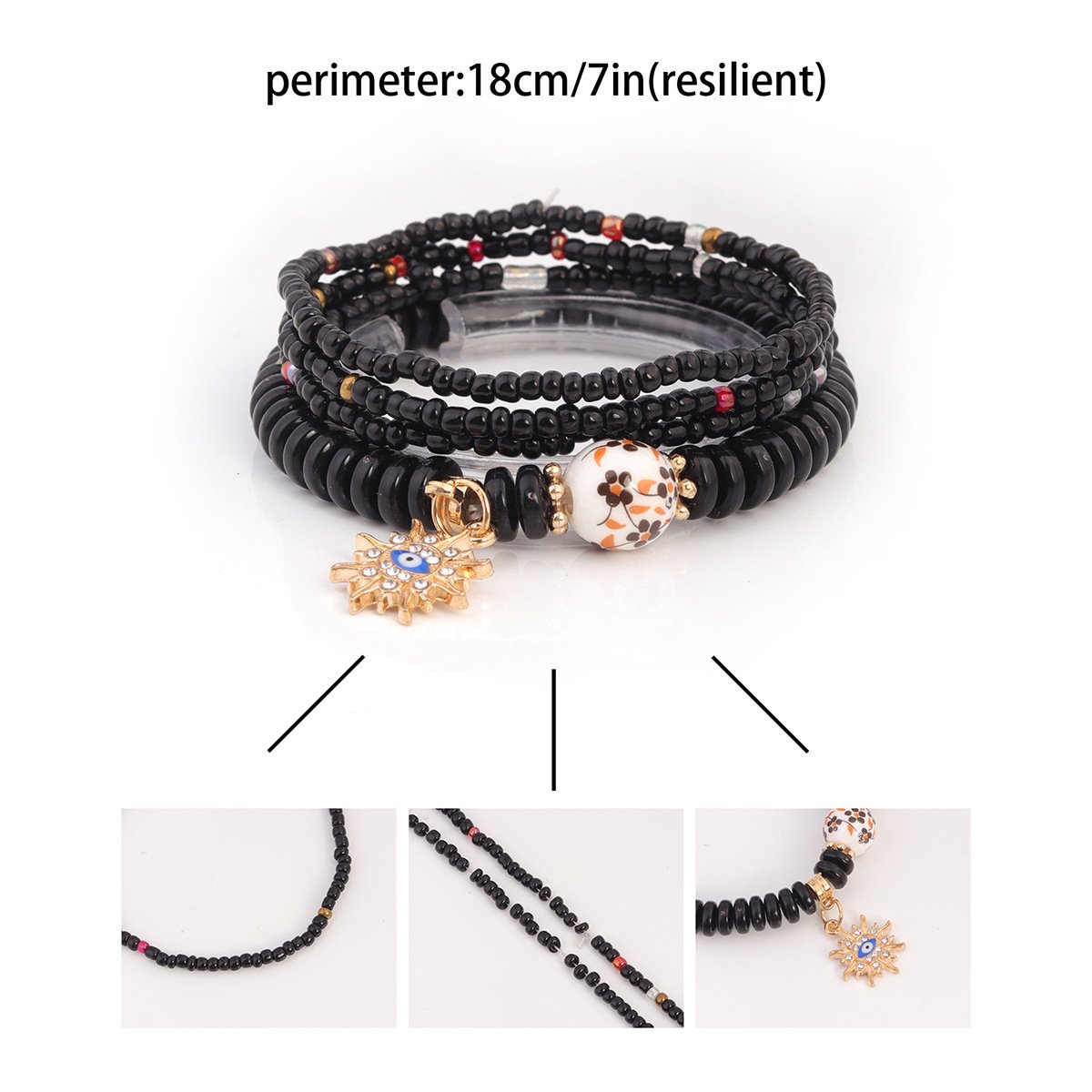 Heiß Verkauf Bohemien Stil mehrschichtig Reis Korn Armband gestapelt Mit Teuflisch Ösen Pendant Handgemachte Verstellbar Schmuck
