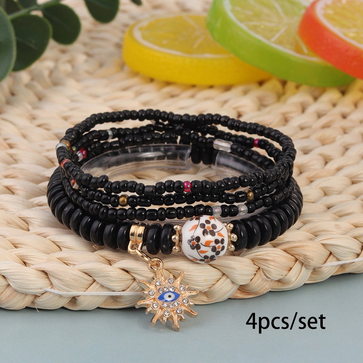 Heiß Verkauf Bohemien Stil mehrschichtig Reis Korn Armband gestapelt Mit Teuflisch Ösen Pendant Handgemachte Verstellbar Schmuck