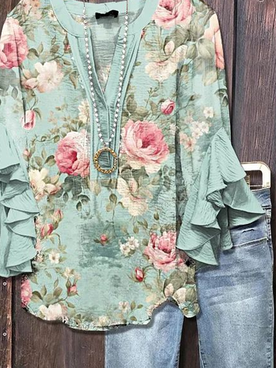 Damen Geblümt Halbarm Bluse Sommer Print V-Ausschnitt Täglich Lässig Oberteile