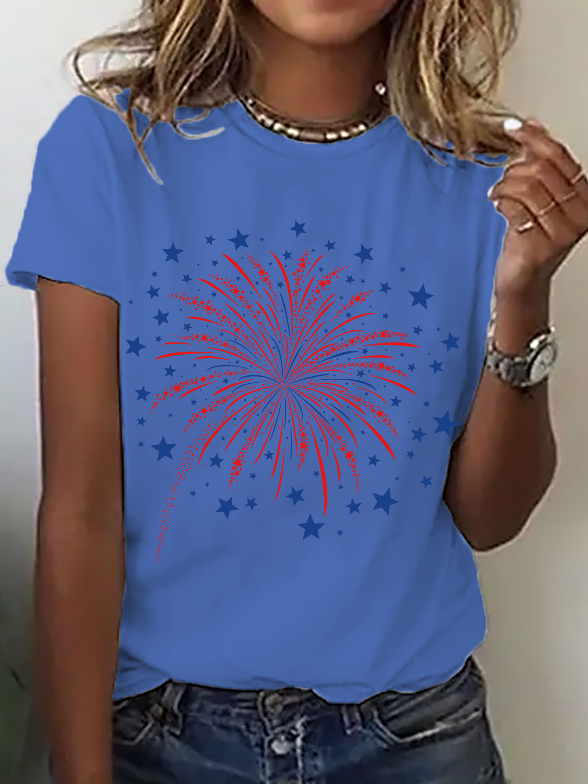 Damen Flagge Kurzarm T-Shirts T-Shirt Rundhals Lässig Sommer Oberteile