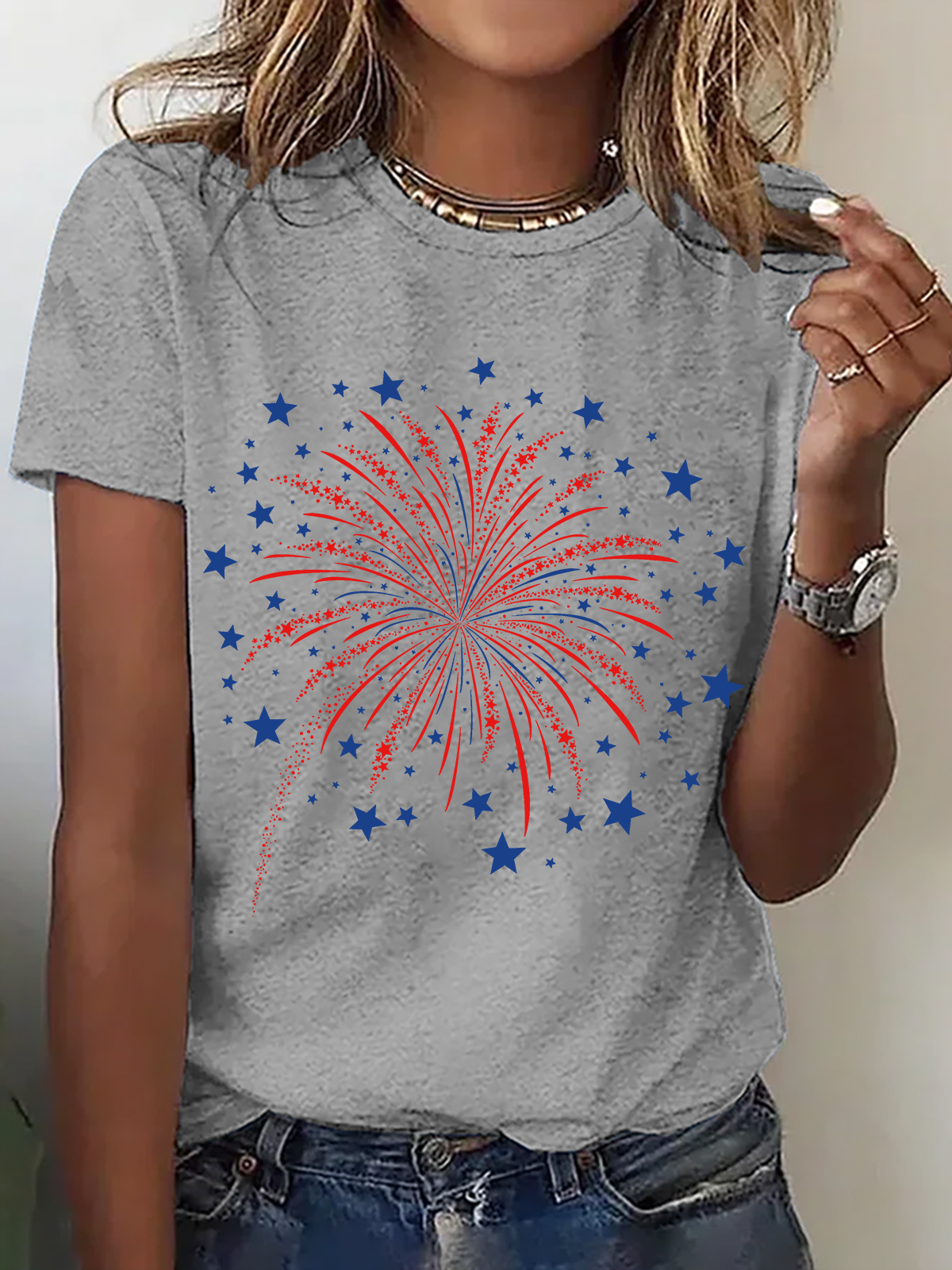 Damen Flagge Kurzarm T-Shirts T-Shirt Rundhals Lässig Sommer Oberteile