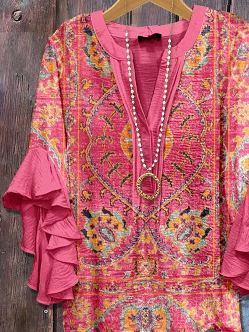 Damen Geblümt Halbarm Bluse Sommer Print V-Ausschnitt Täglich Lässig Oberteile
