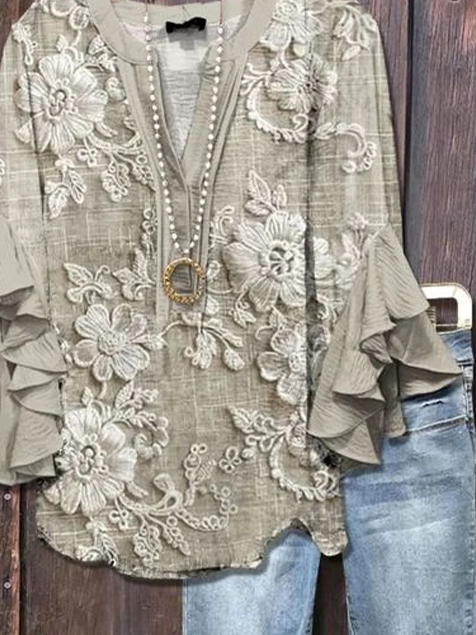 Damen Geblümt Halbarm Bluse Sommer Print V-Ausschnitt Täglich Lässig Oberteile