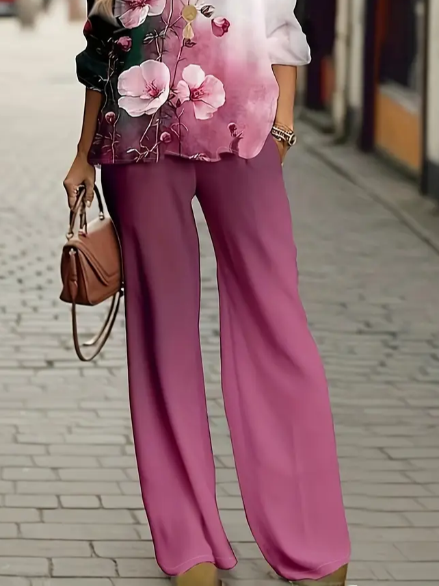 Damen Geblümt Print Zweiteiliges Set Täglich Langarm Lässig Frühling/Herbst Bluse mit Hose Matching Set