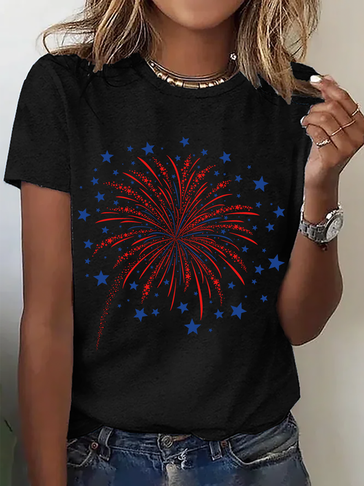 Damen Flagge Kurzarm T-Shirts T-Shirt Rundhals Lässig Sommer Oberteile