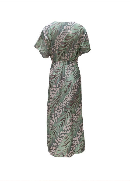 Damen Farbblock Kurzarm Sommer Print Kleid V-Ausschnitt Täglich Lässig Maxikleid Hüftrock A-Linien-Kleid