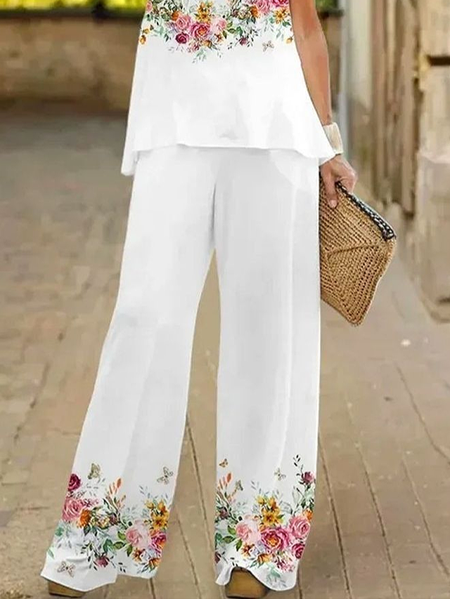 Damen Geblümt Print Zweiteiliges Set Täglich Ärmellos Lässig Sommer Mehrteiliges Set Matching Set