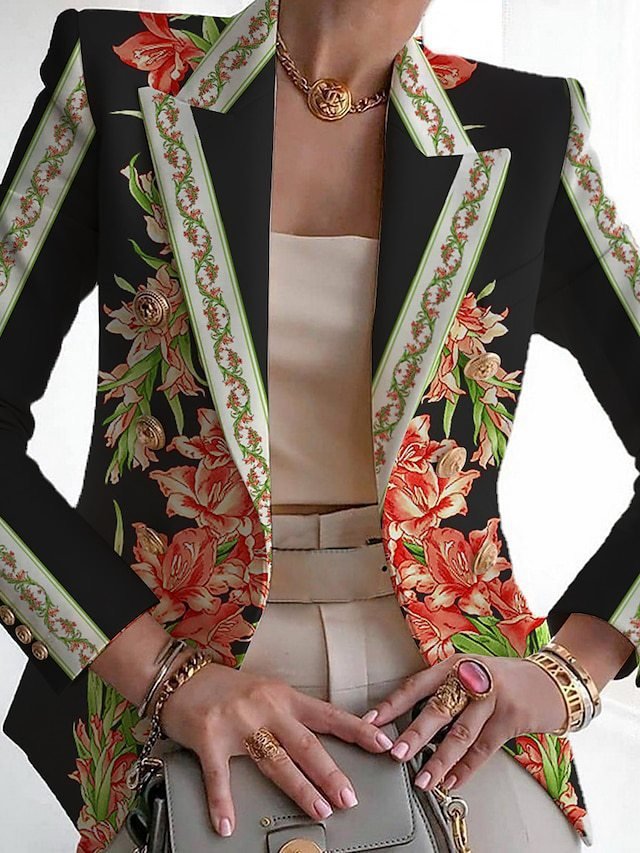 Damen Geblümt Frühling/Herbst Oberbekleidung Retro Print Langarm Regelmäßig Blazer