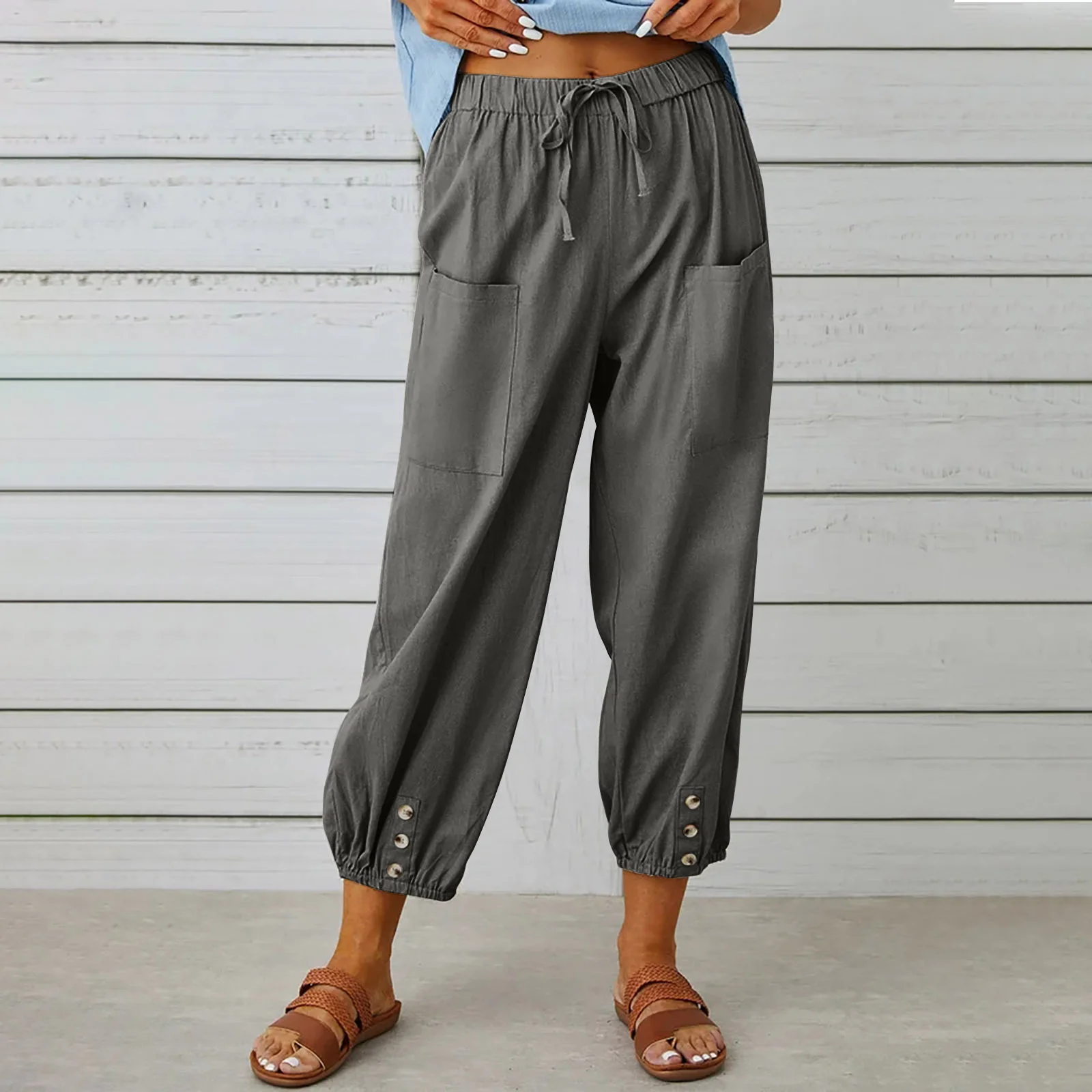 Damen Unifarben Knöchelhose Elastische Taille Hose Lässig Frühling/Herbst Hose