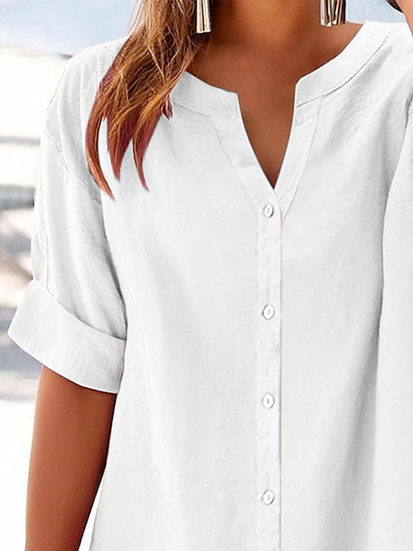 Damen Unifarben Kurzarm Bluse Sommer Print V-Ausschnitt Täglich Lässig Oberteile