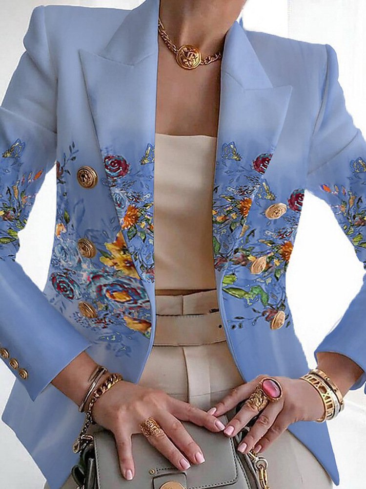 Damen Geblümt Frühling/Herbst Oberbekleidung Retro Print Langarm Regelmäßig Blazer