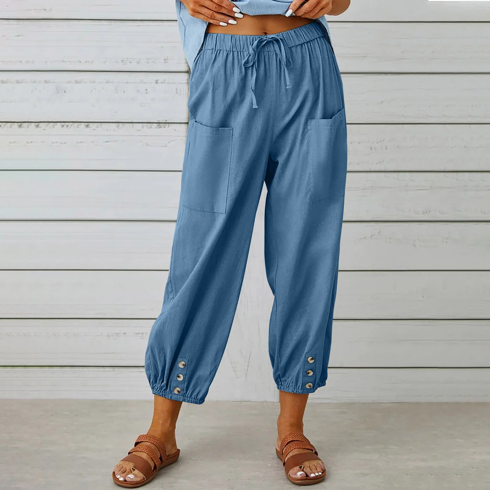 Damen Unifarben Knöchelhose Elastische Taille Hose Lässig Frühling/Herbst Hose