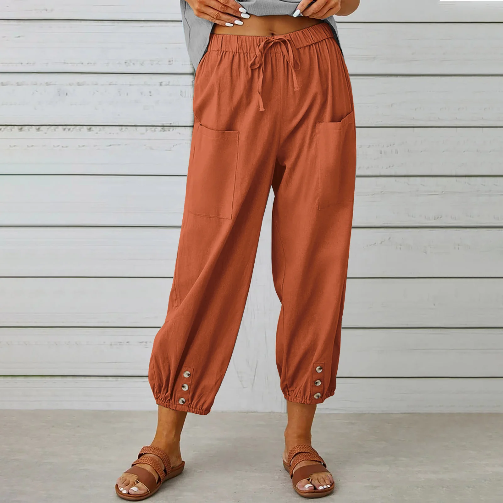 Damen Unifarben Knöchelhose Elastische Taille Hose Lässig Frühling/Herbst Hose