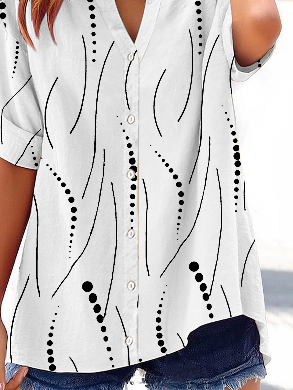 Damen Gestreift Kurzarm Bluse Sommer Print V-Ausschnitt Täglich Lässig Oberteile