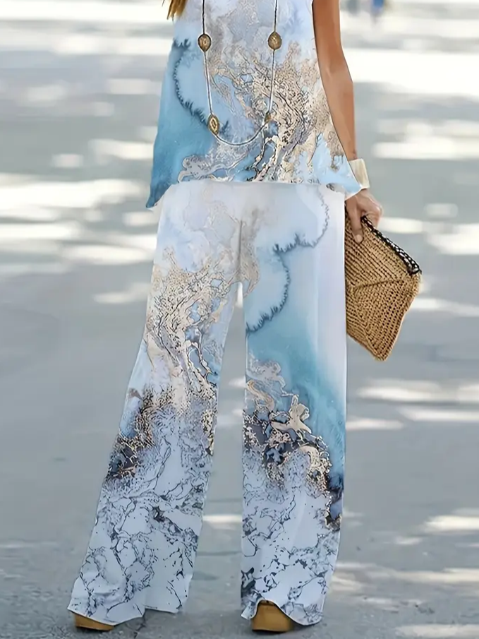 Damen Abstrakt Print Zweiteiliges Set Täglich Ärmellos Lässig Sommer Mehrteiliges Set Matching Set