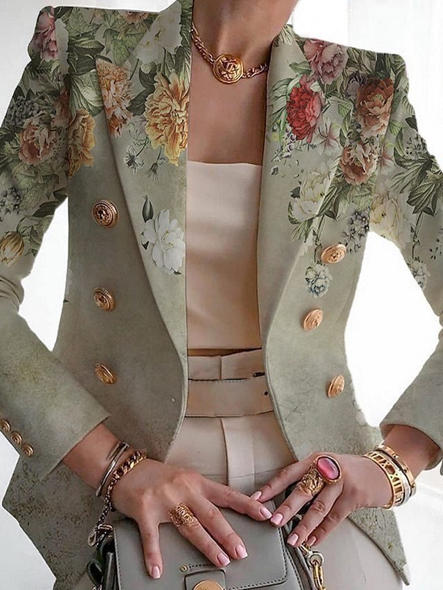Damen Geblümt Frühling/Herbst Oberbekleidung Retro Print Langarm Regelmäßig Blazer