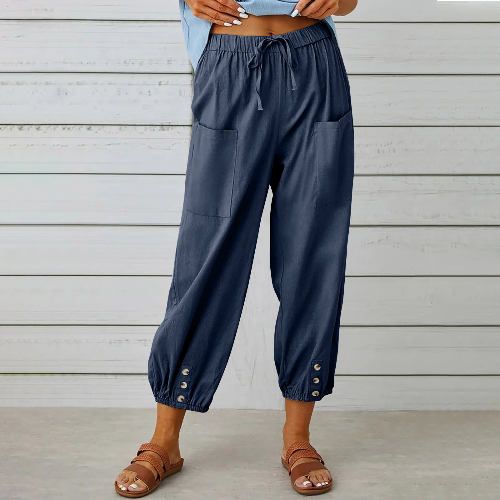 Damen Unifarben Knöchelhose Elastische Taille Hose Lässig Frühling/Herbst Hose